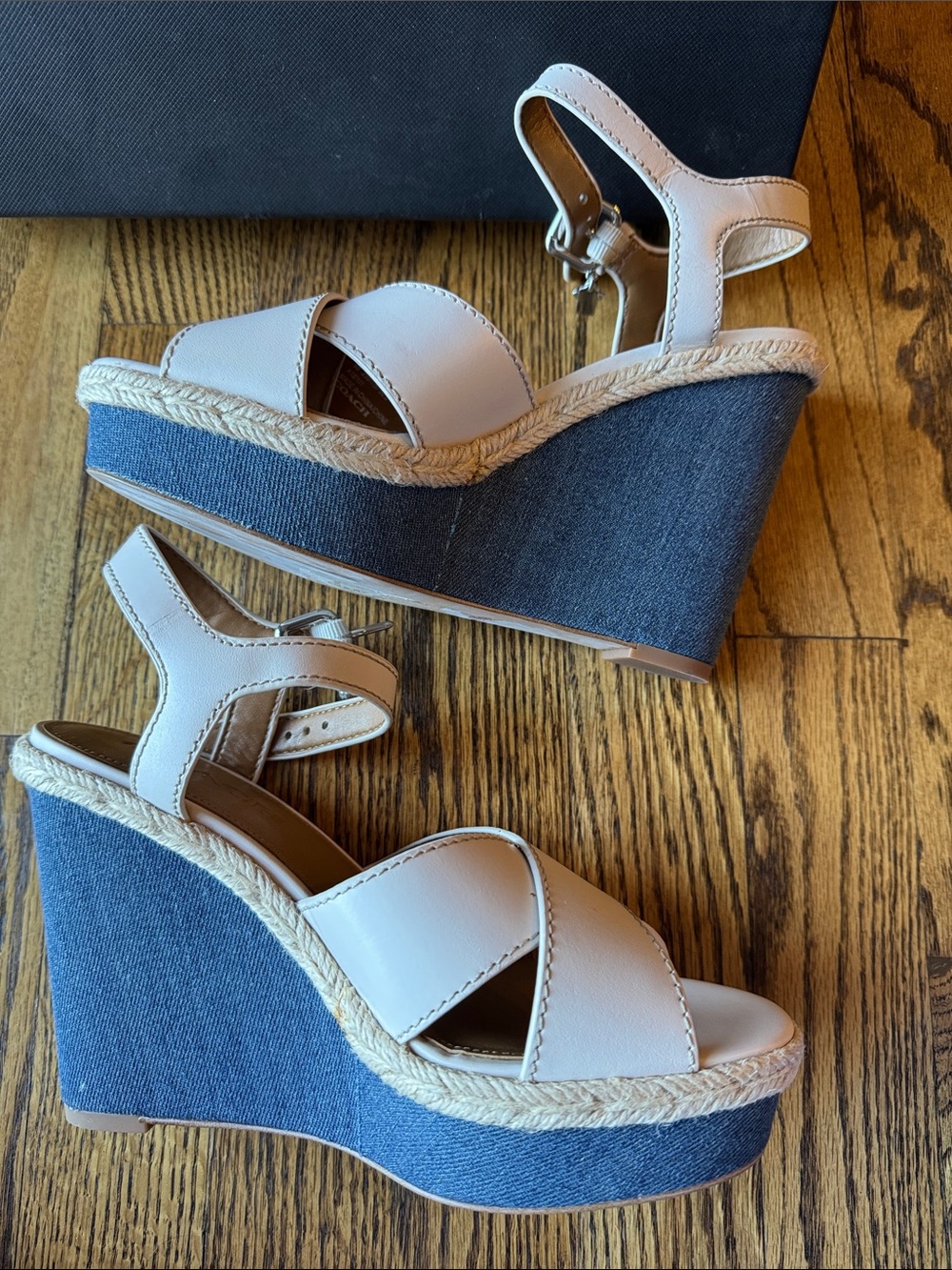 New Coach Eaton Chalk Platform Wedge Sandals Ivory & Denim size 6 - Picture 3 of 8